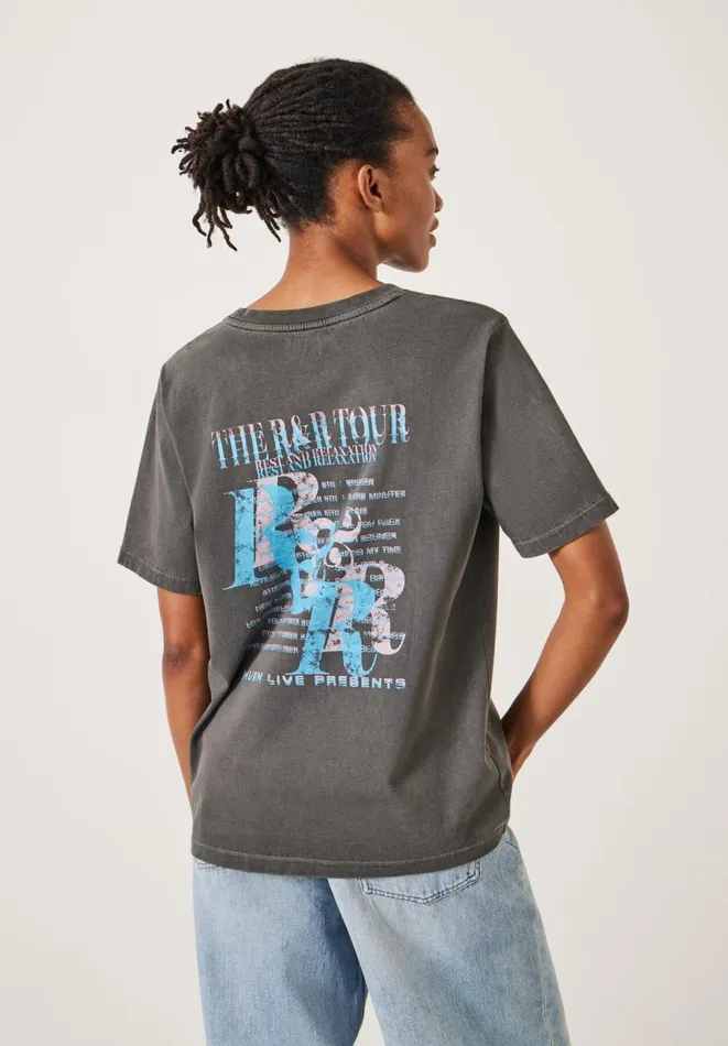 Hush Tops and Tshirts Women RandR Graphic TShirt Washed Grey