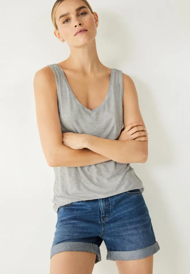 Hush Tops and Tshirts Women Sally VNeck Jersey Vest Top Lightest Grey Marl