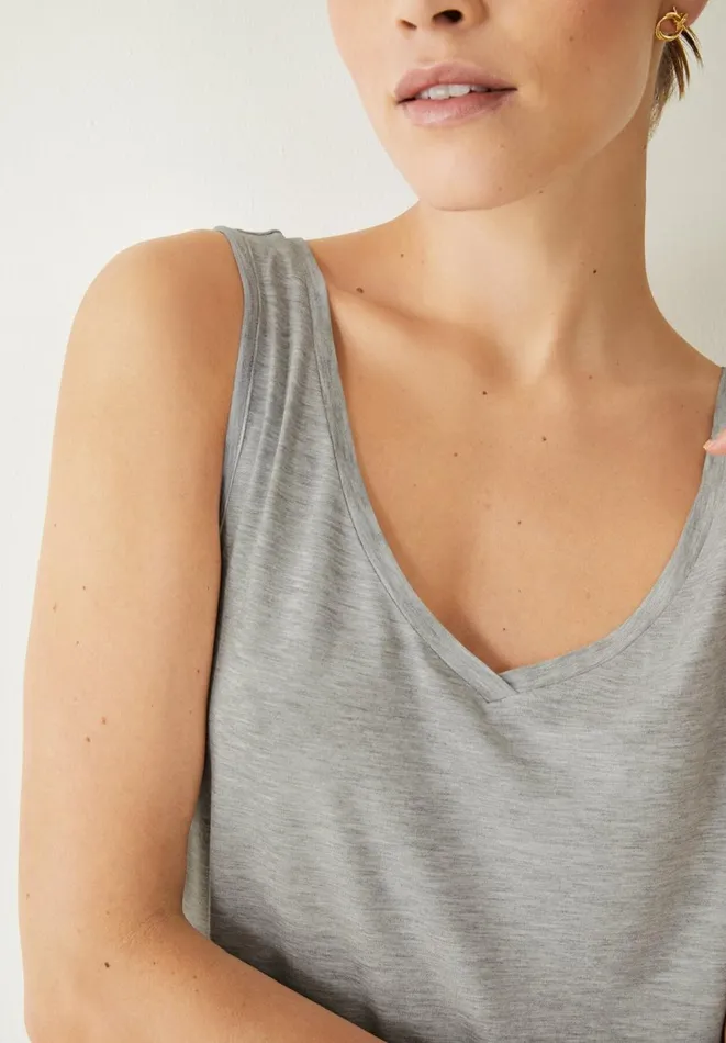 Hush Tops and Tshirts Women Sally VNeck Jersey Vest Top Lightest Grey Marl