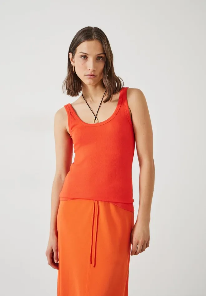 Hush Tops and Tshirts Women Seth Low Scoop Ribbed Vest Bright Orange