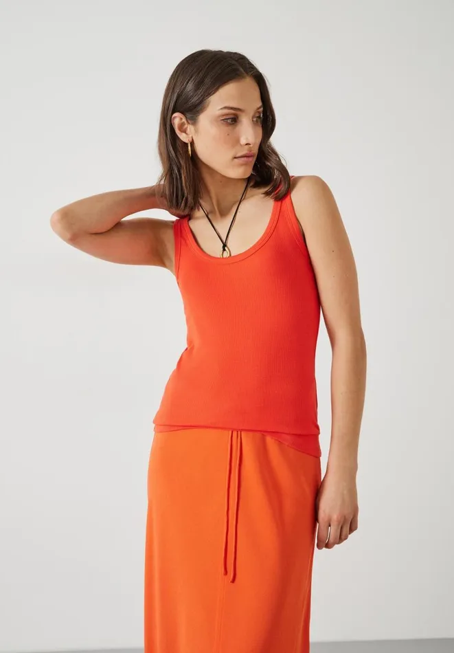 Hush Tops and Tshirts Women Seth Low Scoop Ribbed Vest Bright Orange Hush Tops and Tshirts Women Seth Low Scoop Ribbed Vest Bright Orange