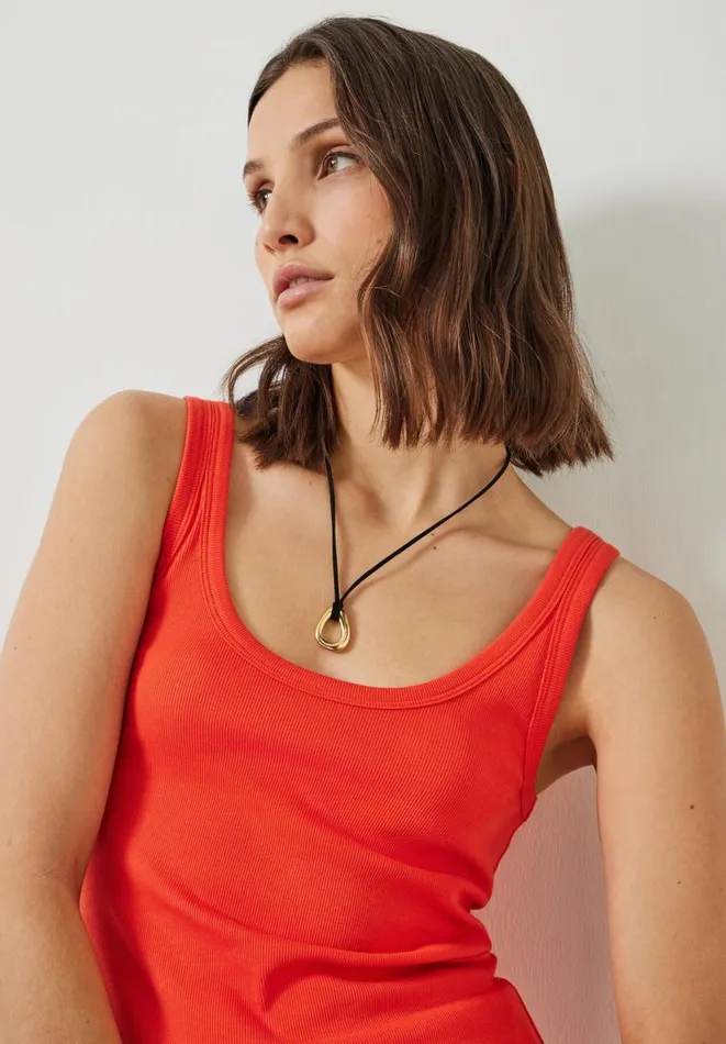 Hush Tops and Tshirts Women Seth Low Scoop Ribbed Vest Bright Orange Hush Tops and Tshirts Women Seth Low Scoop Ribbed Vest Bright Orange