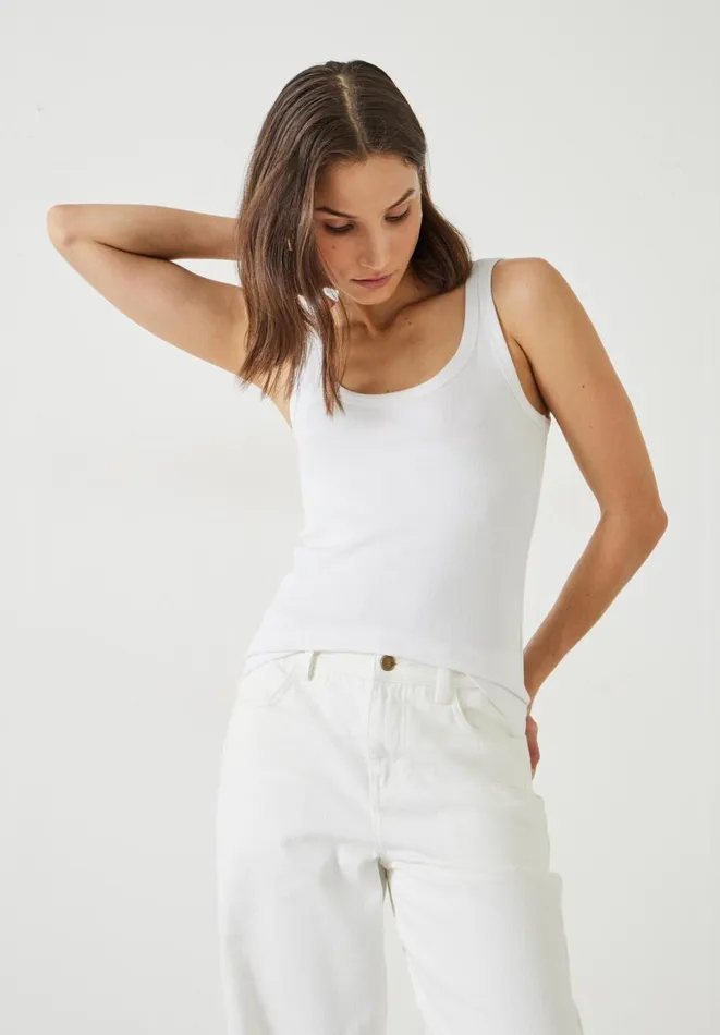 Hush Tops and Tshirts Women Seth Low Scoop Ribbed Vest White