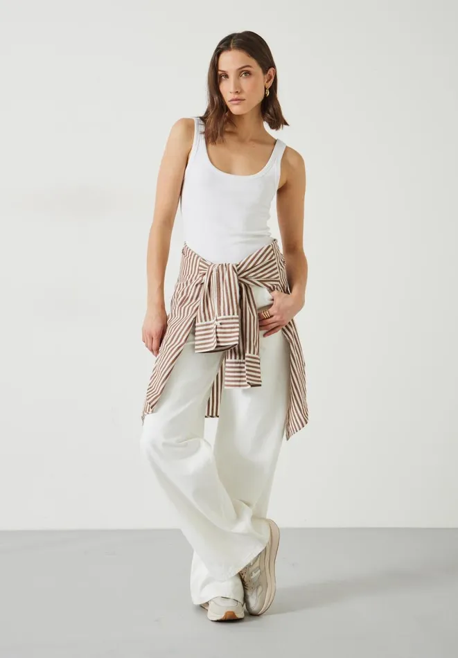 Hush Tops and Tshirts Women Seth Low Scoop Ribbed Vest White Hush Tops and Tshirts Women Seth Low Scoop Ribbed Vest White