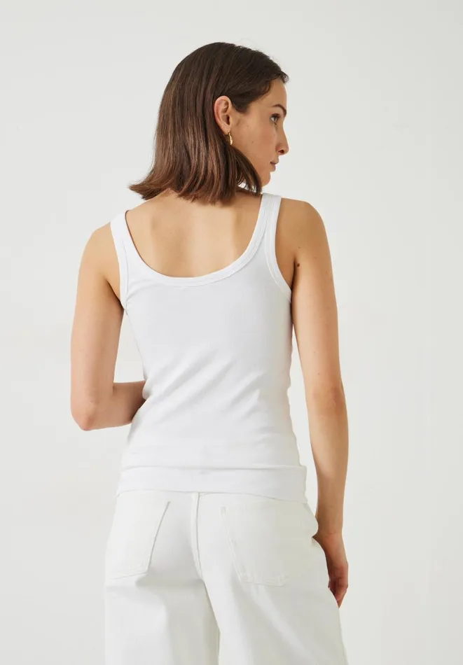 Hush Tops and Tshirts Women Seth Low Scoop Ribbed Vest White Hush Tops and Tshirts Women Seth Low Scoop Ribbed Vest White