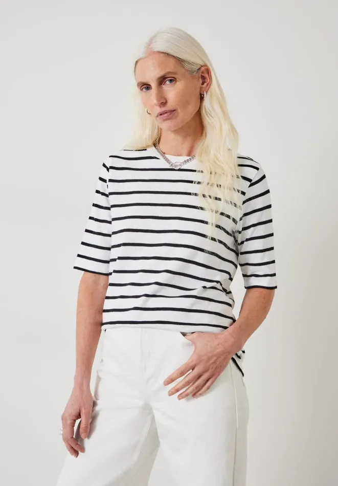 Hush Tops and Tshirts Women Sora Striped Relaxed TShirt Whiteblack