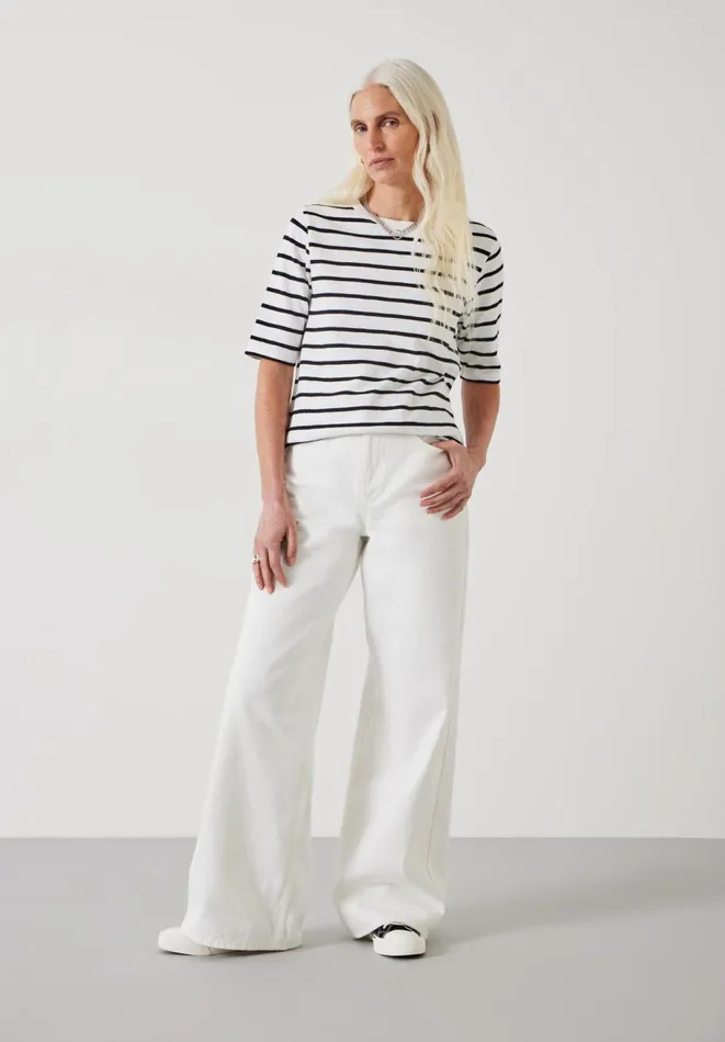 Hush Tops and Tshirts Women Sora Striped Relaxed TShirt Whiteblack
