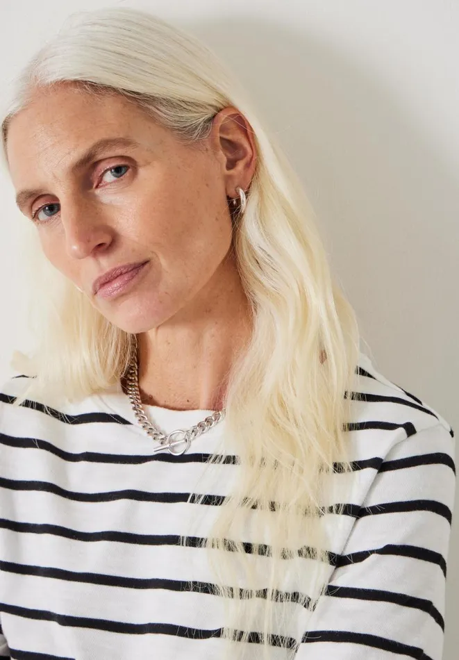 Hush Tops and Tshirts Women Sora Striped Relaxed TShirt Whiteblack