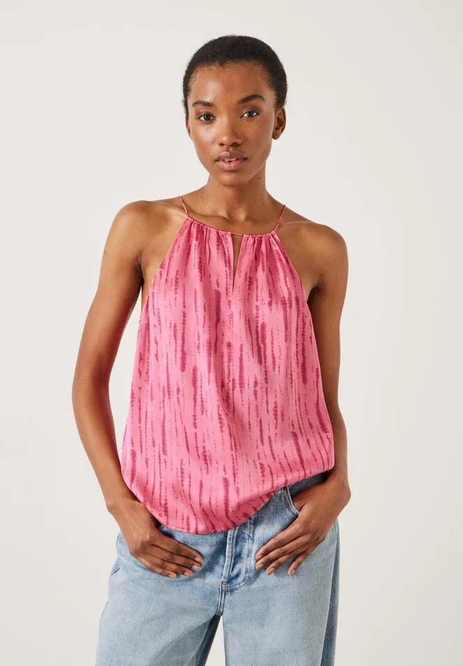 Hush Tops and Tshirts Women Tina Halter Neck Top Striped Tie Dye Pink