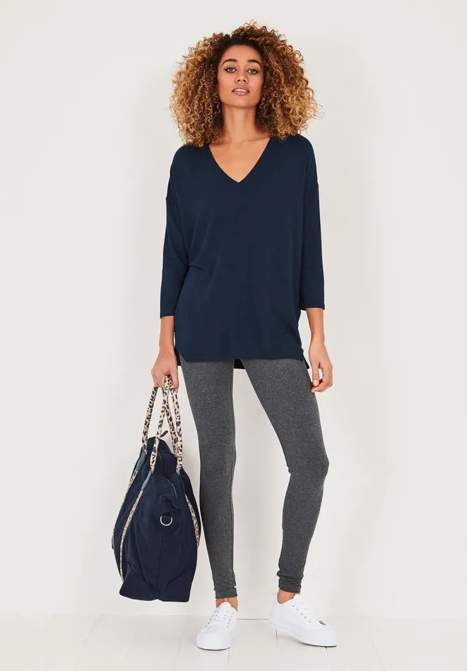 Hush Tops and Tshirts Women V Neck Wide Jersey Top Midnight