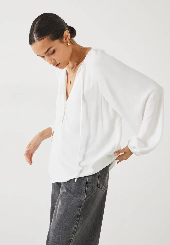 Hush Tops and Tshirts Women Zadie Tie Neck Top Ecru