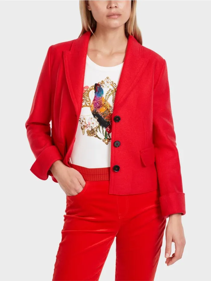 Jacken Damen Marc Cain Kurzer Gerader Blazer Knitted In Germany Bright Fire Red