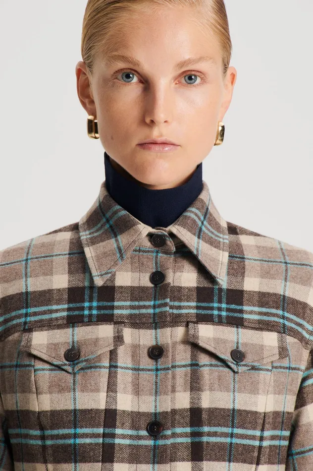 Jackets Scanlan Theodore Women PLAID SHIRT JACKET TAUPE
