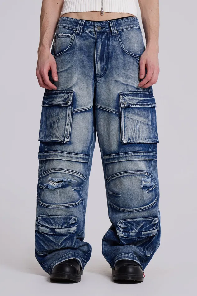 Jaded London Shop Light Wash Apex Denim Cargos Men Denim