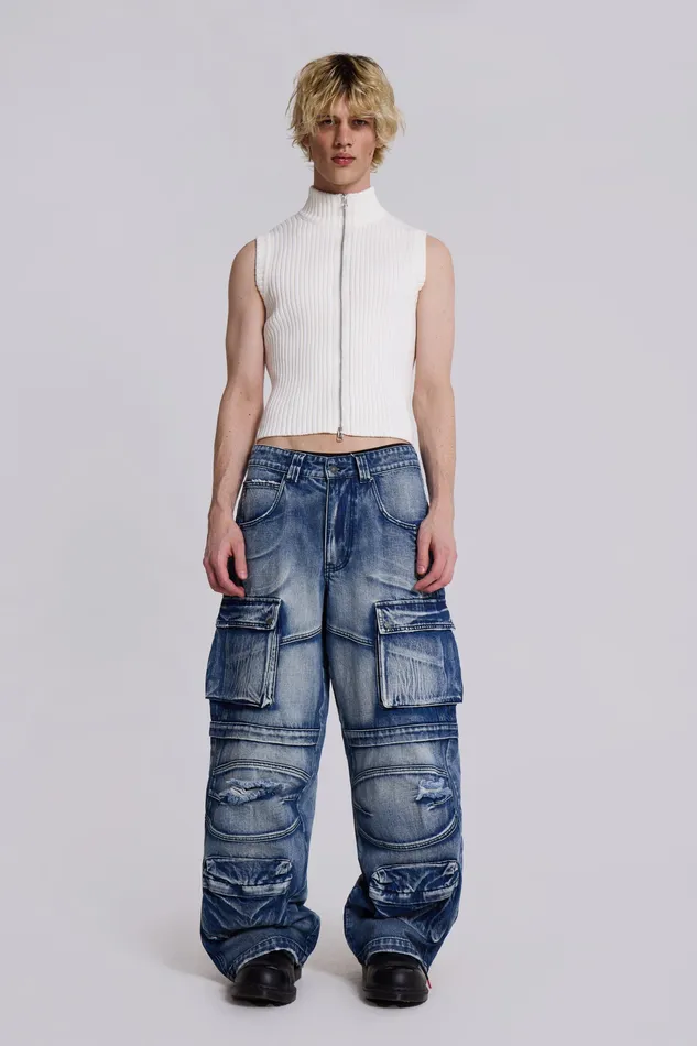 Jaded London Shop Light Wash Apex Denim Cargos Men Denim