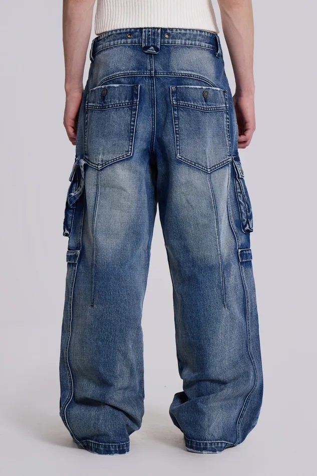 Jaded London Shop Light Wash Apex Denim Cargos Men Denim