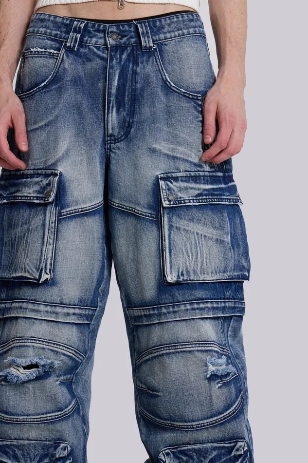Jaded London Shop Light Wash Apex Denim Cargos Men Denim