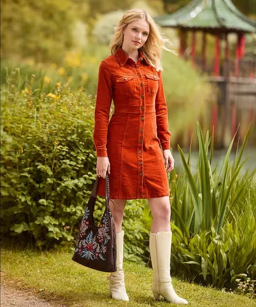 Joebrowns Dresses Apparel Josie Cord Button Through Dress Orange