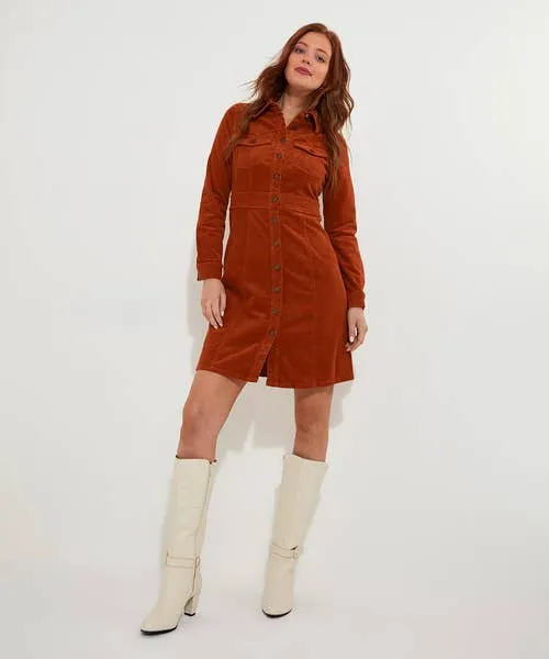 Joebrowns Dresses Apparel Josie Cord Button Through Dress Orange
