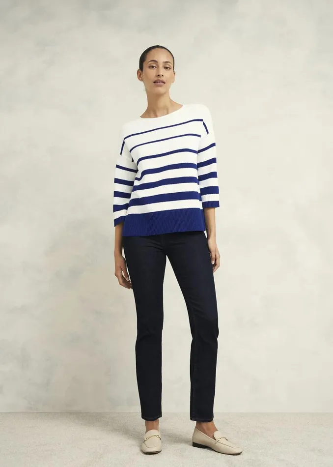 Jumpers and Cardigans Women HOBBS Elaine Stripe Cotton Blend Jumper Ivory Blue