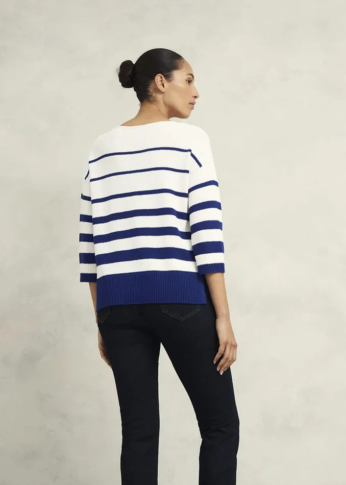 Jumpers and Cardigans Women HOBBS Elaine Stripe Cotton Blend Jumper Ivory Blue