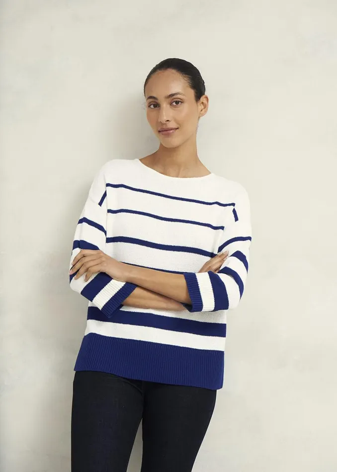 Jumpers and Cardigans Women HOBBS Elaine Stripe Cotton Blend Jumper Ivory Blue