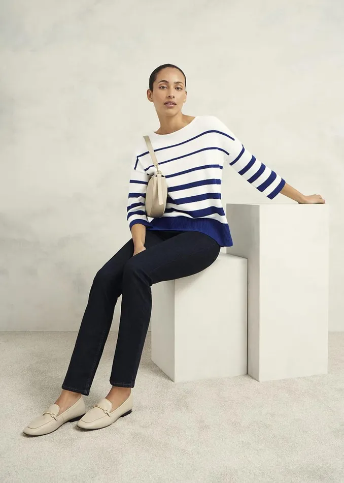 Jumpers and Cardigans Women HOBBS Elaine Stripe Cotton Blend Jumper Ivory Blue