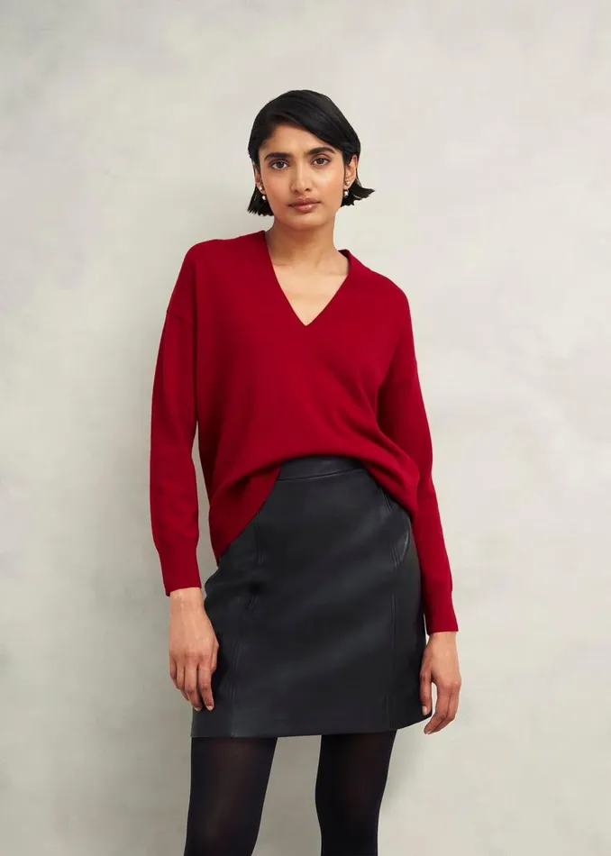 Jumpers and Cardigans Women HOBBS Lettie V Neck Jumper With Cashmere Pomegranate Red