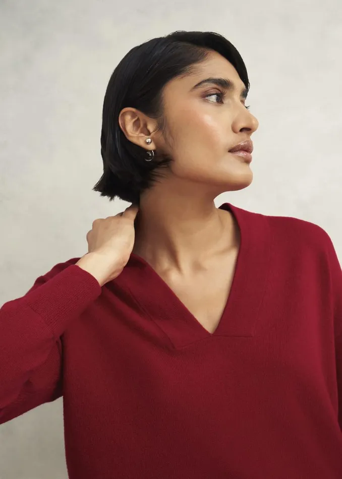 Jumpers and Cardigans Women HOBBS Lettie V Neck Jumper With Cashmere Pomegranate Red