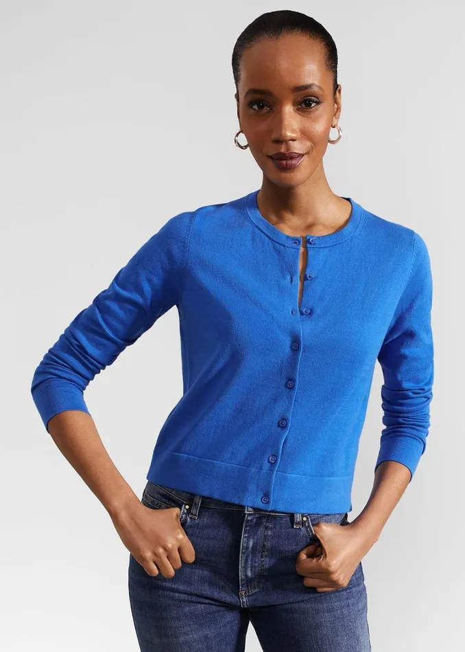 Jumpers and Cardigans Women HOBBS Michelle Cotton Cardigan Atlantic Blue