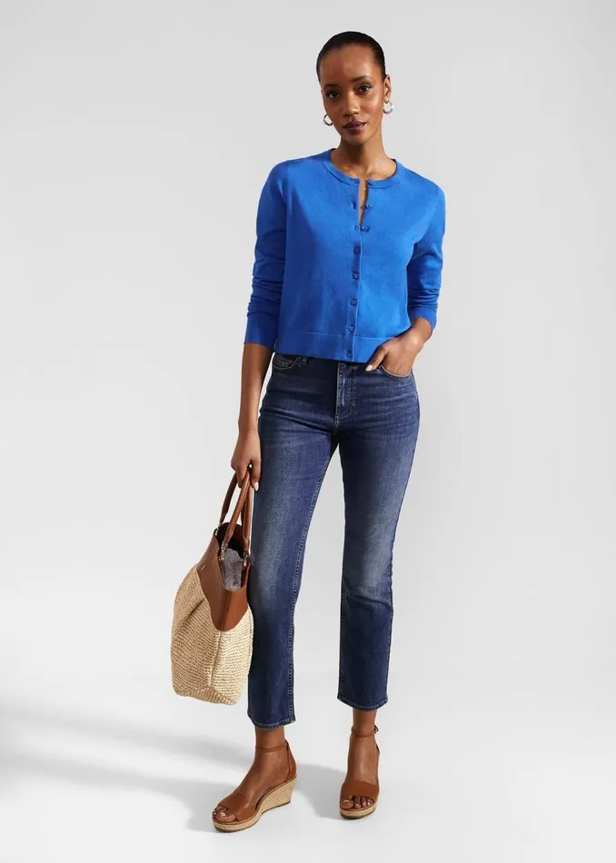 Jumpers and Cardigans Women HOBBS Michelle Cotton Cardigan Atlantic Blue
