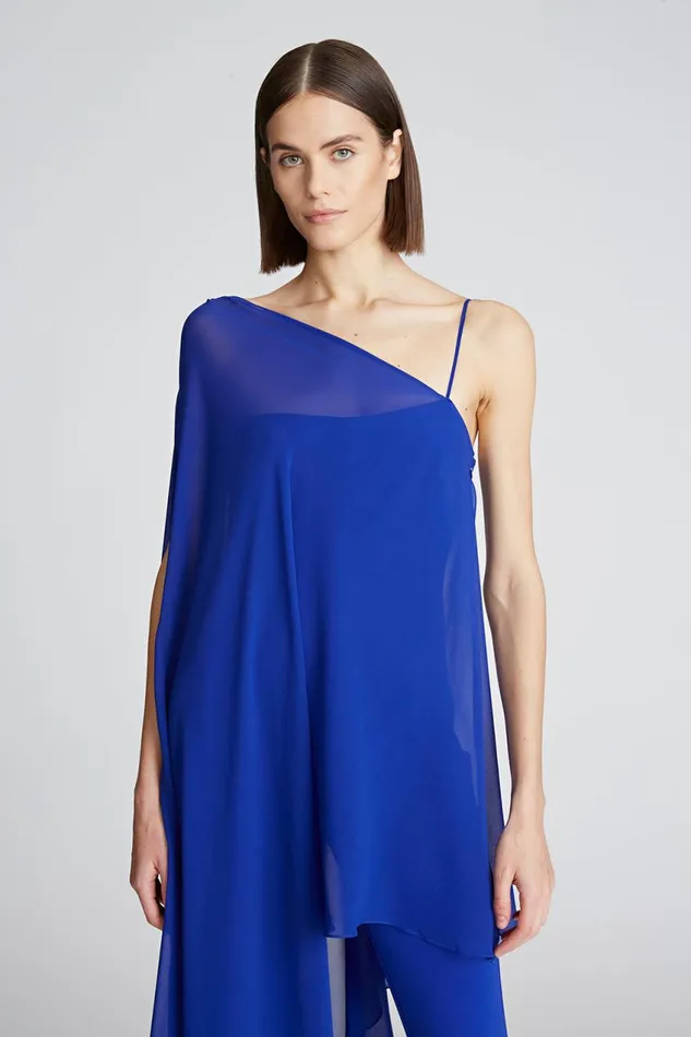 Jumpsuits Women Halston Rayna Catsuit In ScubaChiffon Lapis