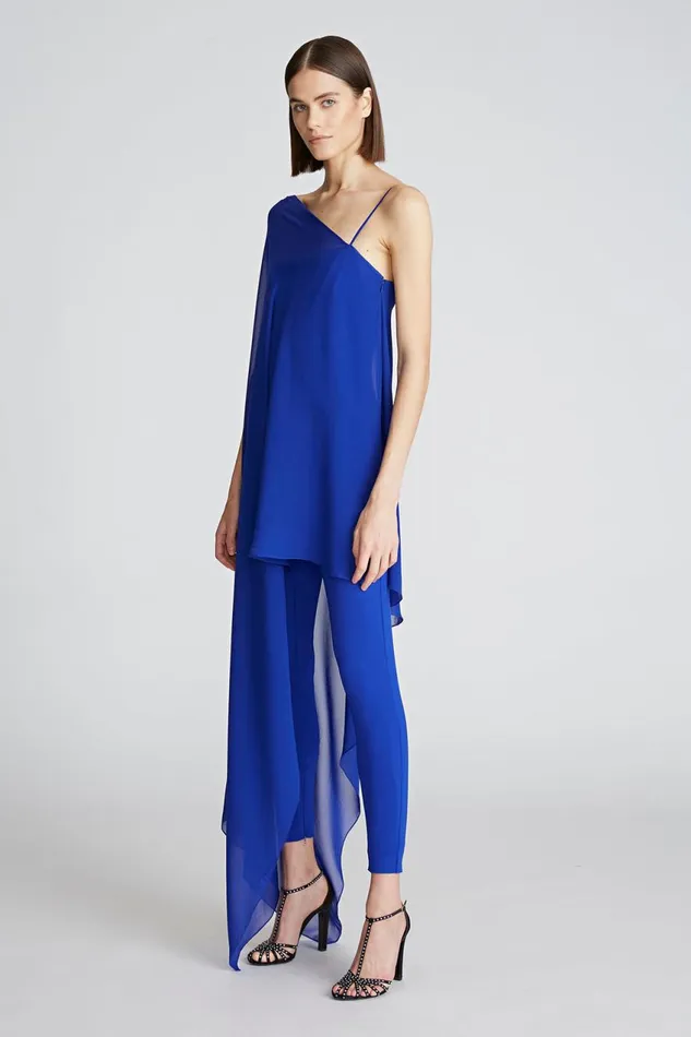 Jumpsuits Women Halston Rayna Catsuit In ScubaChiffon Lapis