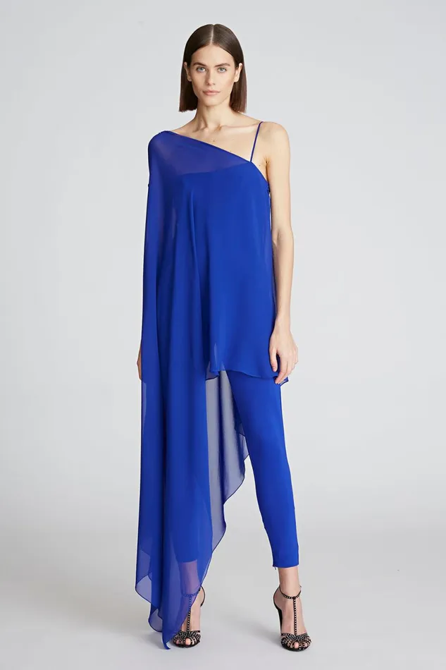 Jumpsuits Women Halston Rayna Catsuit In ScubaChiffon Lapis