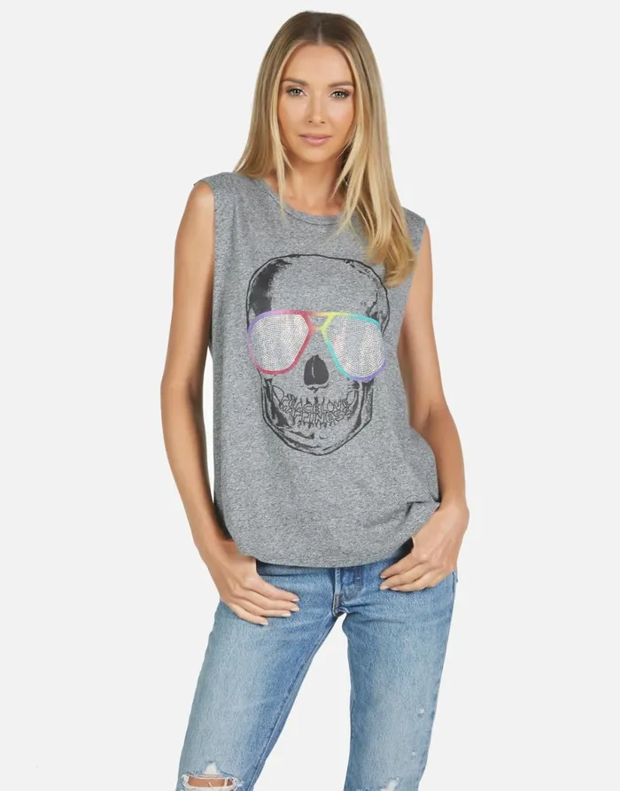 Kel Cool Skull Heather Grey Women039s Lauren Moshi Tanks