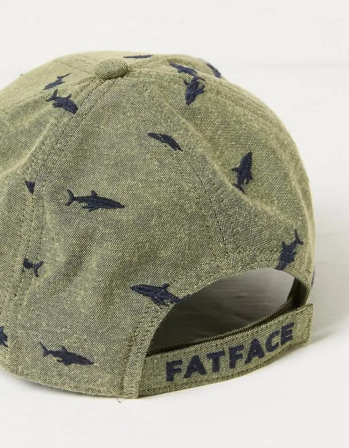 Kids FatFace Accessories Shark Embroidered Cap Washed Green