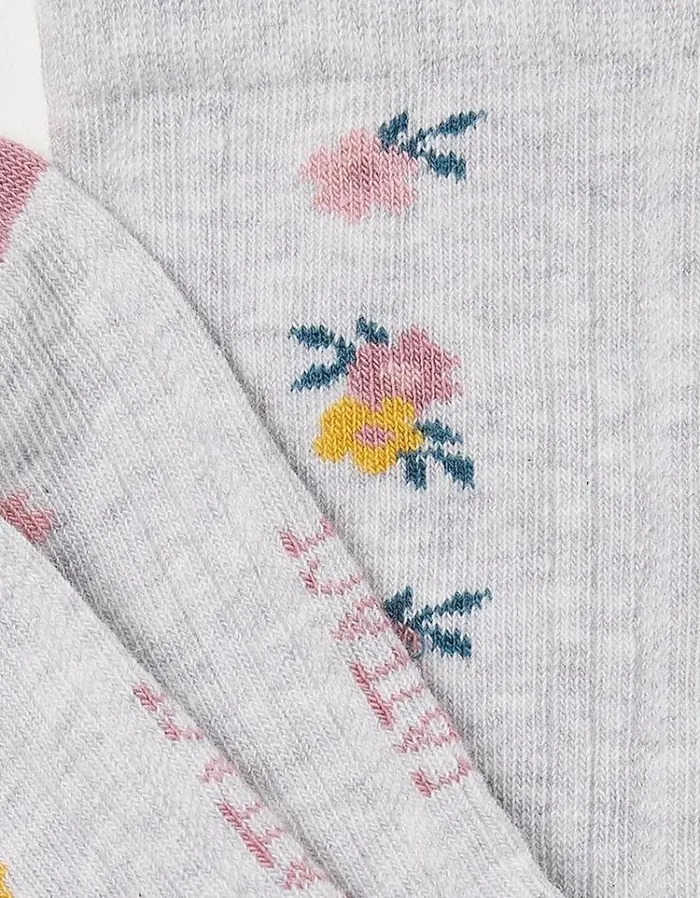 Kids FatFace Buy 2 Get 1 Free Socks 1 Pack Floral Socks Light Grey