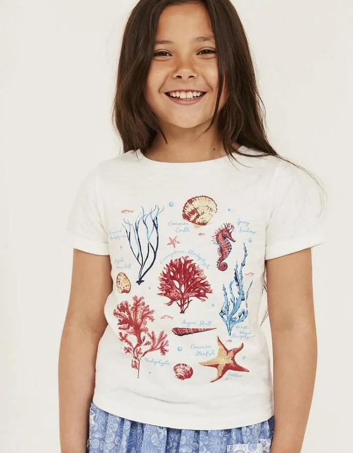 Kids FatFace Kids039 Sale Marine Conservation Society Sealife Graphic TShirt Ecru