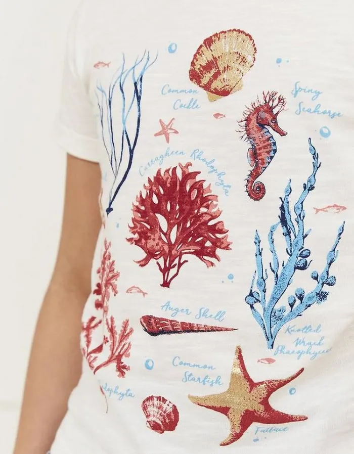 Kids FatFace Kids039 Sale Marine Conservation Society Sealife Graphic TShirt Ecru