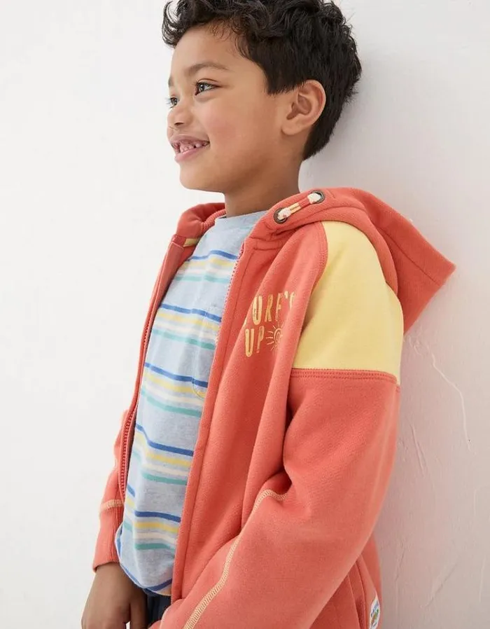 Kids FatFace Sweatshirts and Hoodies Palm Zip Through Hoodie Orange