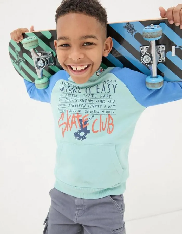 Kids FatFace Sweatshirts and Hoodies Skate Graphic Hoodie Mint Green