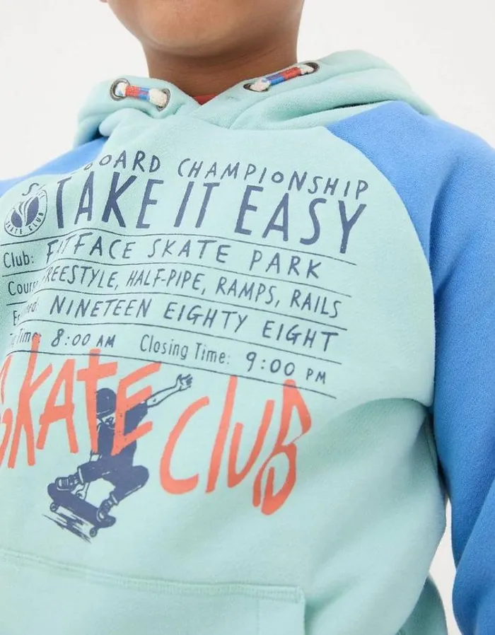 Kids FatFace Sweatshirts and Hoodies Skate Graphic Hoodie Mint Green