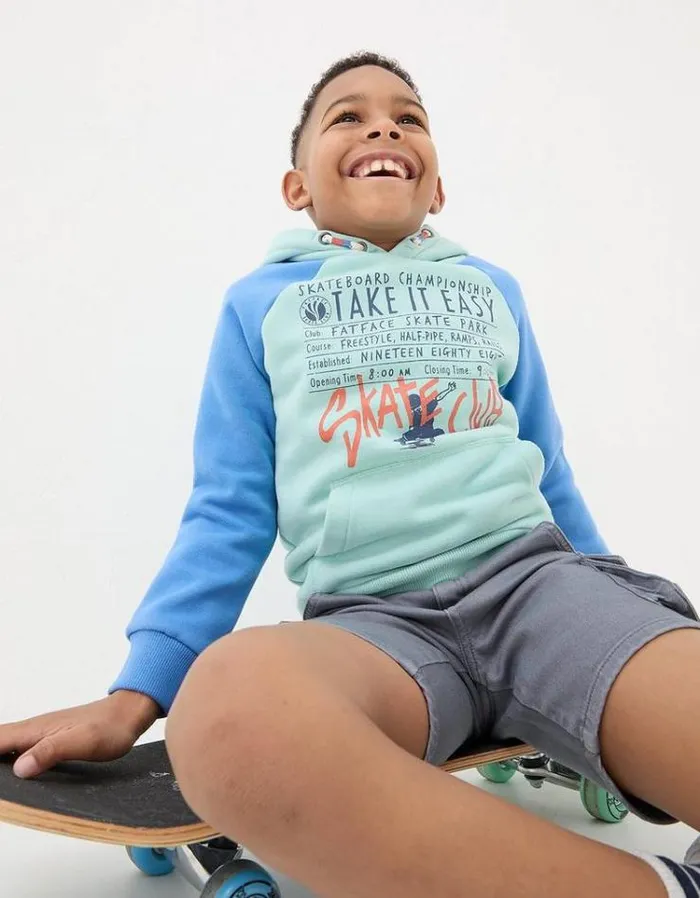 Kids FatFace Sweatshirts and Hoodies Skate Graphic Hoodie Mint Green