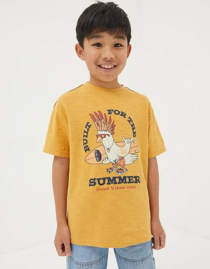 Kids FatFace TShirts and Polos Built For Summer Short Sleeve TShirt Golden Yellow