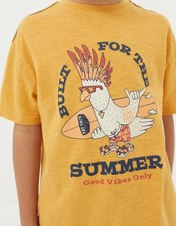 Kids FatFace TShirts and Polos Built For Summer Short Sleeve TShirt Golden Yellow