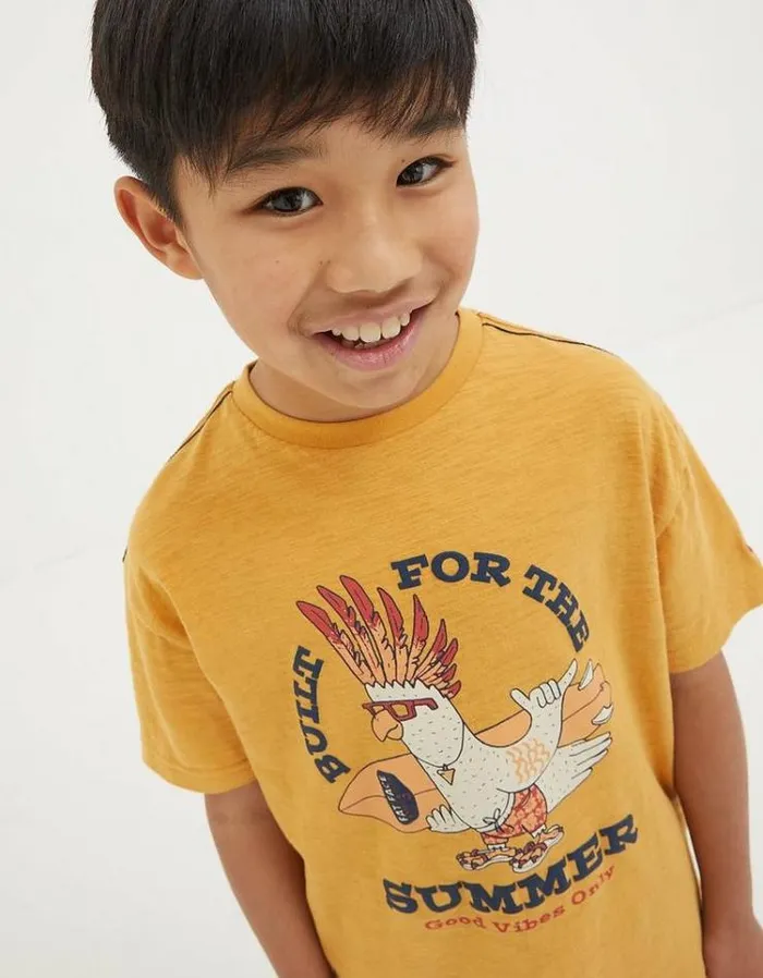 Kids FatFace TShirts and Polos Built For Summer Short Sleeve TShirt Golden Yellow
