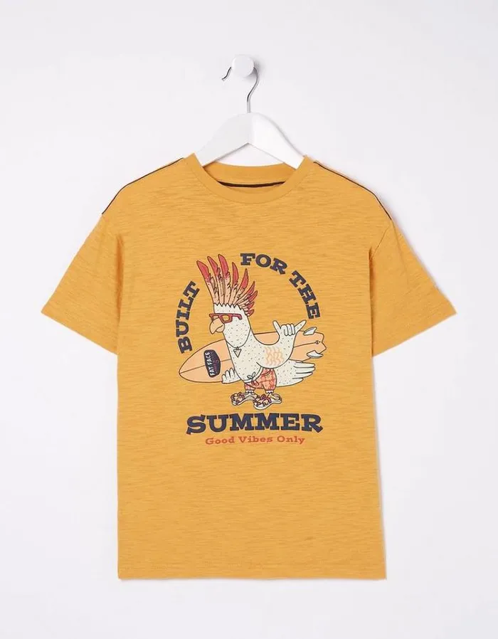 Kids FatFace TShirts and Polos Built For Summer Short Sleeve TShirt Golden Yellow