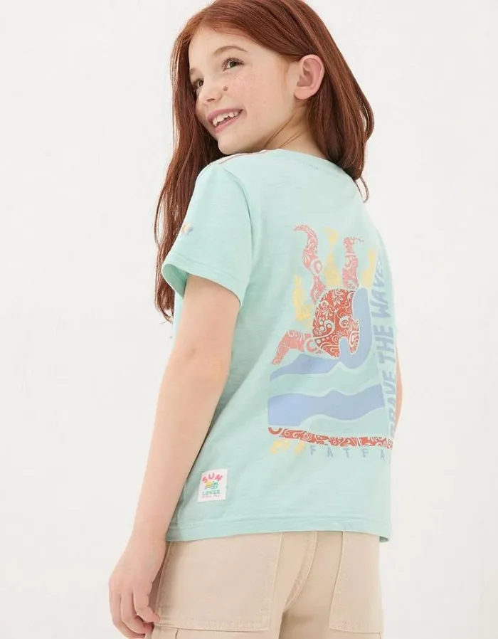 Kids FatFace Tops and TShirts Waves Graphic T Shirt Mint Green