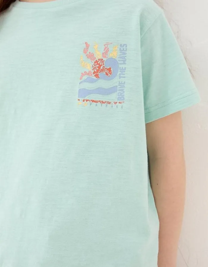 Kids FatFace Tops and TShirts Waves Graphic T Shirt Mint Green
