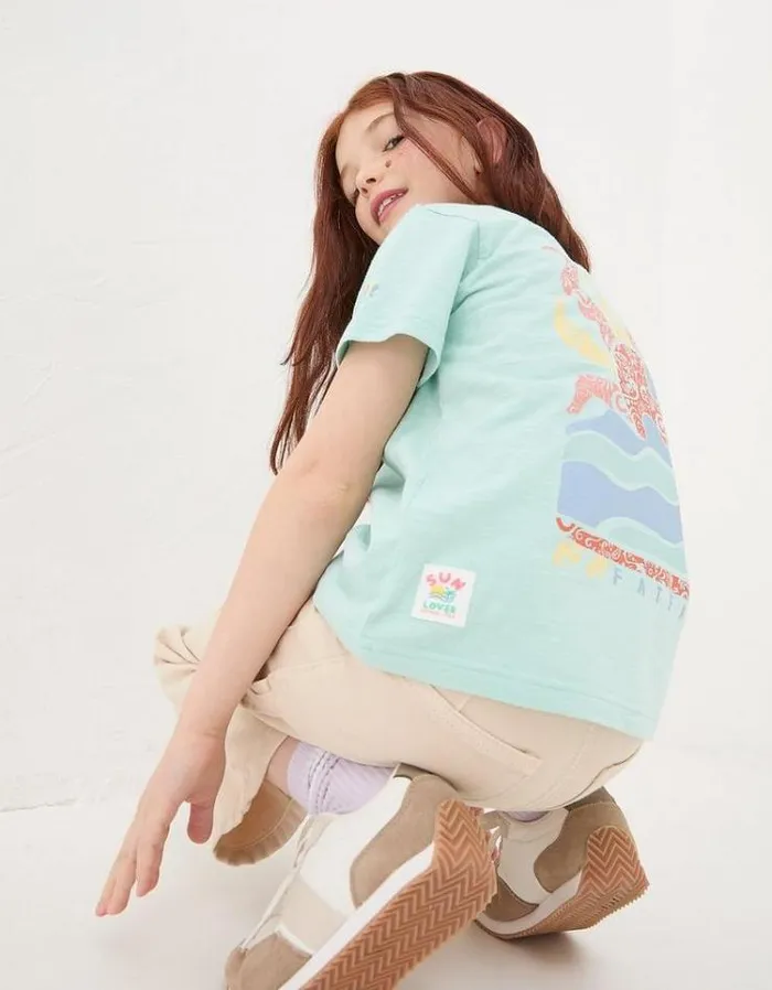 Kids FatFace Tops and TShirts Waves Graphic T Shirt Mint Green